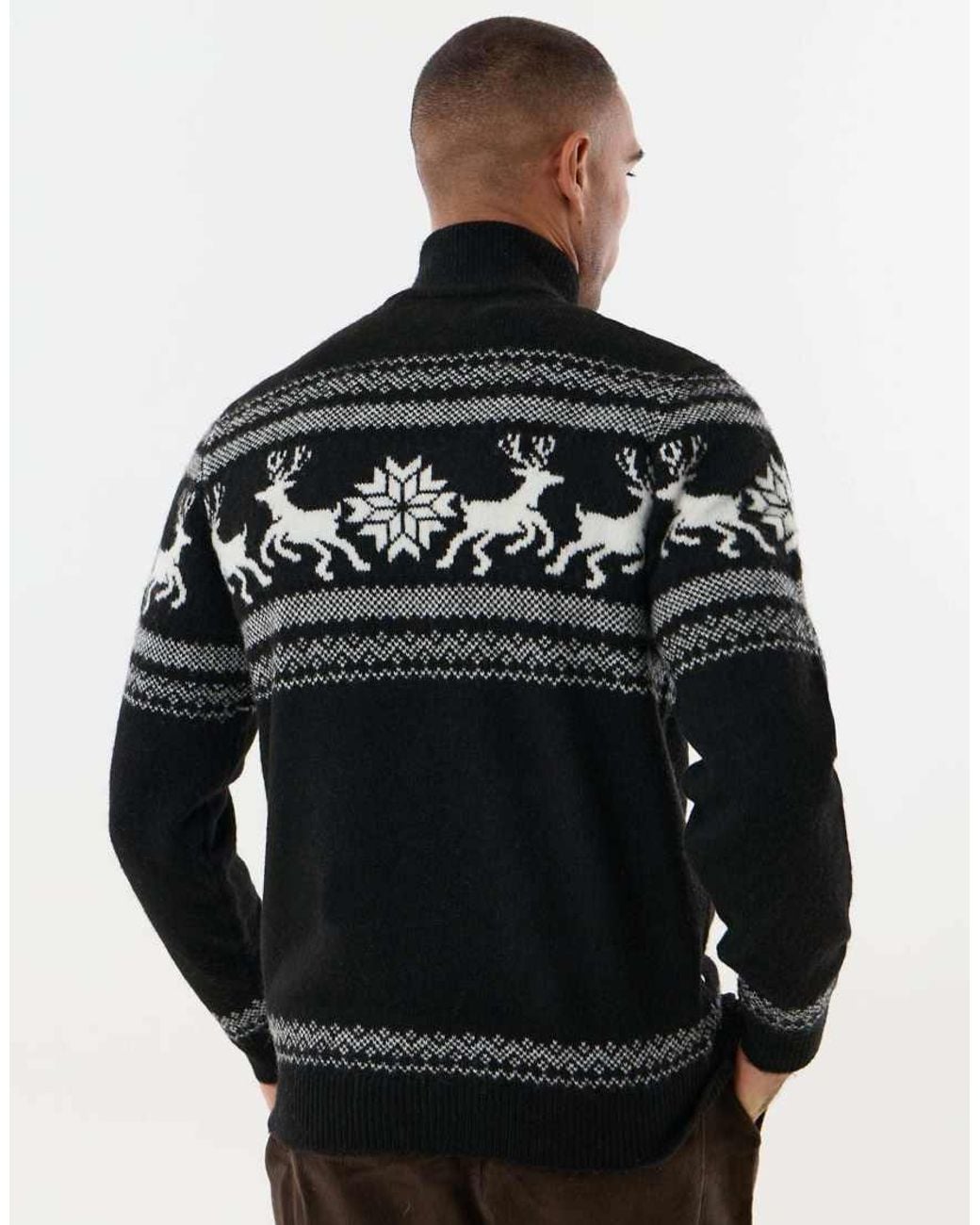 Threadbare Black Reindeer Fairisle Christmas Jumper for men