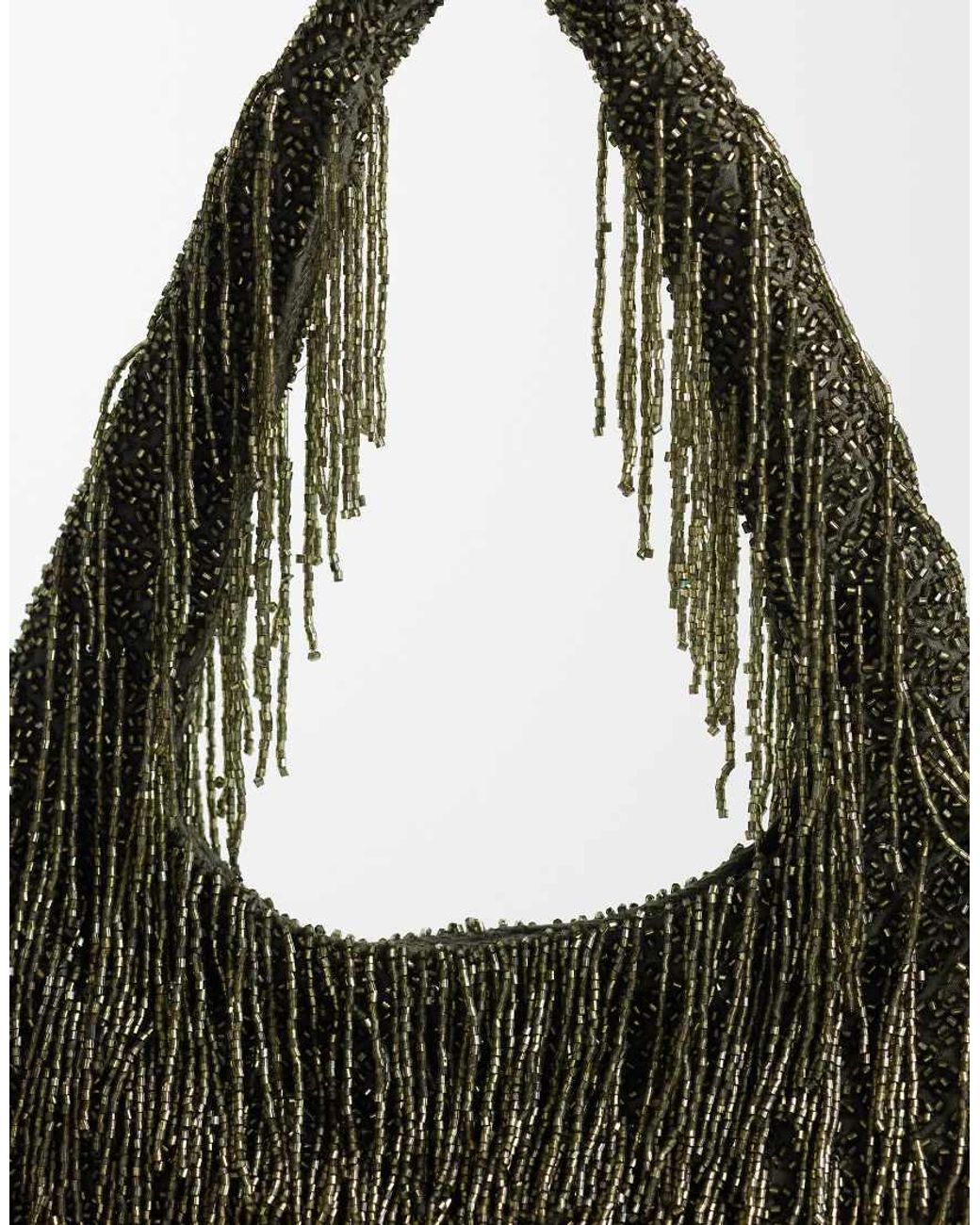 ASOS Green Premium Fringed Embellished Shoulder Bag