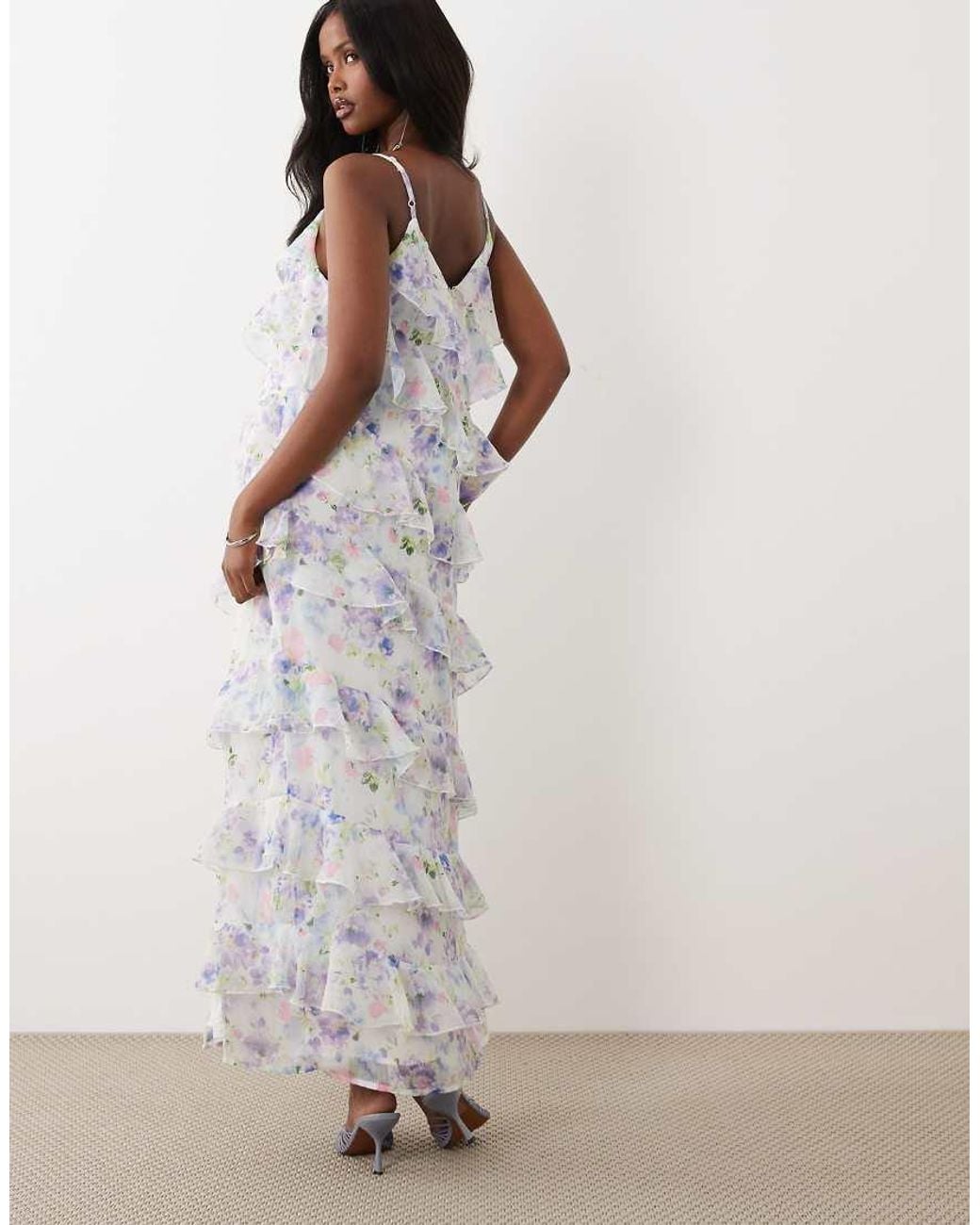 Vila Brown Ruffle Cami Maxi Dress With Leg Split