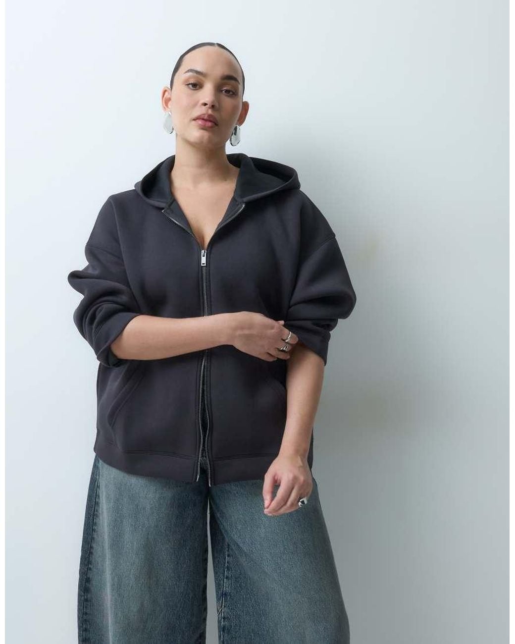 Noisy May Blue Oversized Scuba-style Fabric Hoodie