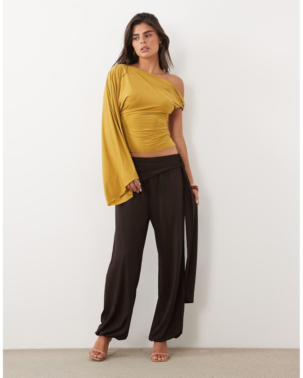 ASOS Green Skinky Asymmetric One Cape Sleeve Top