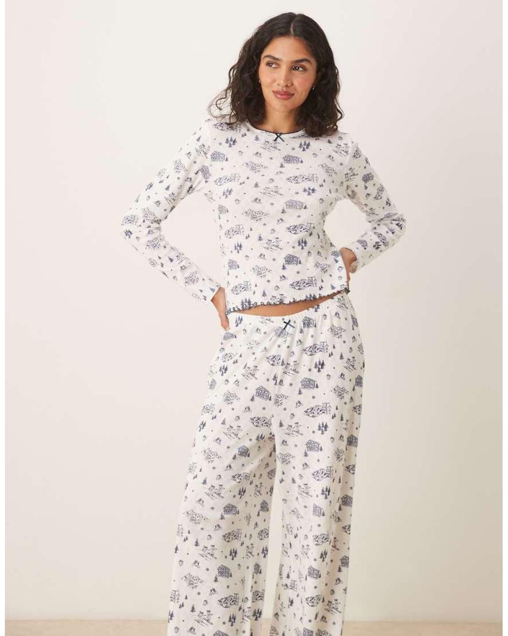 ASOS Natural Pointelle Pyjama Trouser And Long Sleeve Tee Set