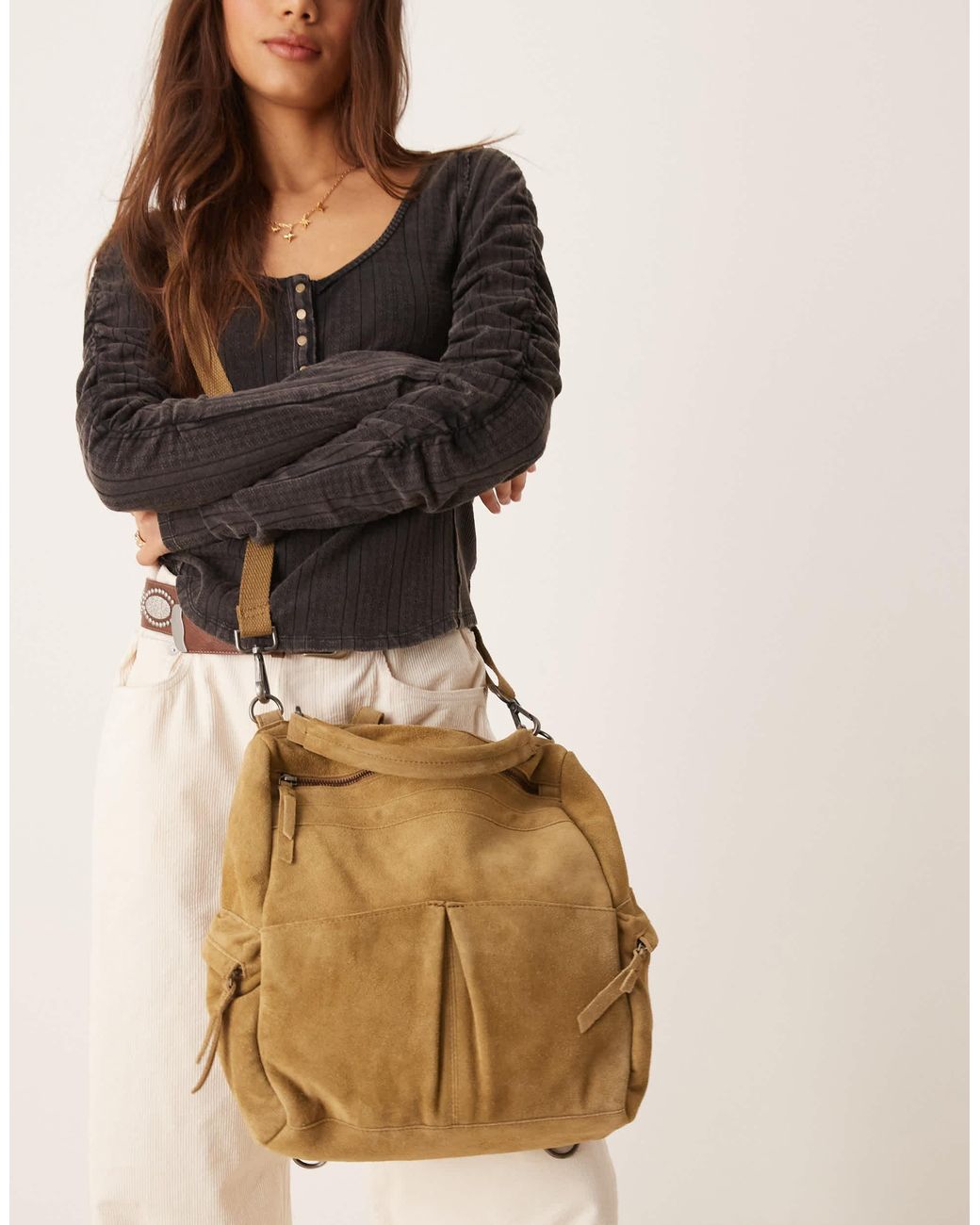 Free People Slouchy Suede Backpack in Natural | Lyst display picture 1