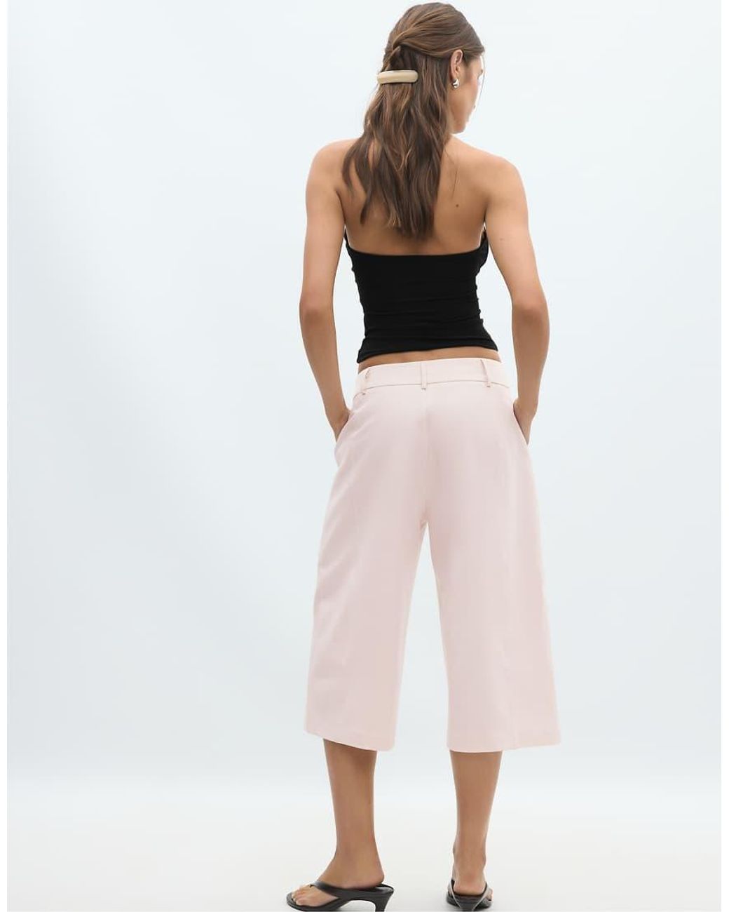 Stradivarius Pink Crossover Waist Smart Bermuda Shorts