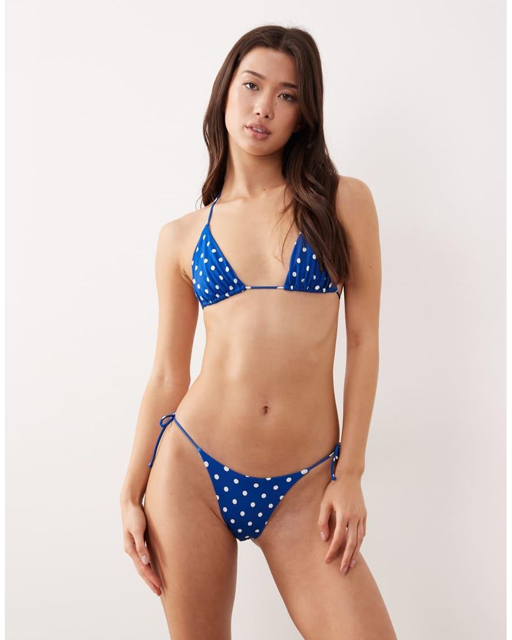Free Society Blue Polka Dot Tie Side Bikini Bottom