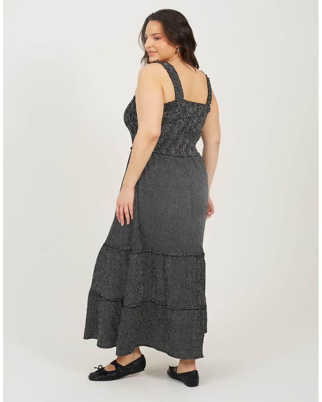 Brave Soul Black Curve Check Strappy Shirred Maxi Dress