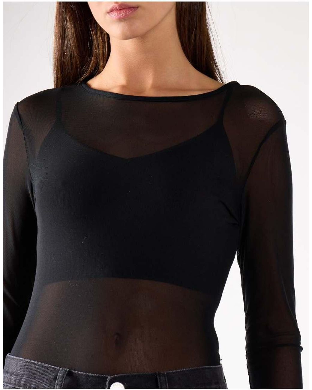 Glamorous Black Sheer Mesh Long Sleeve Bodysuit