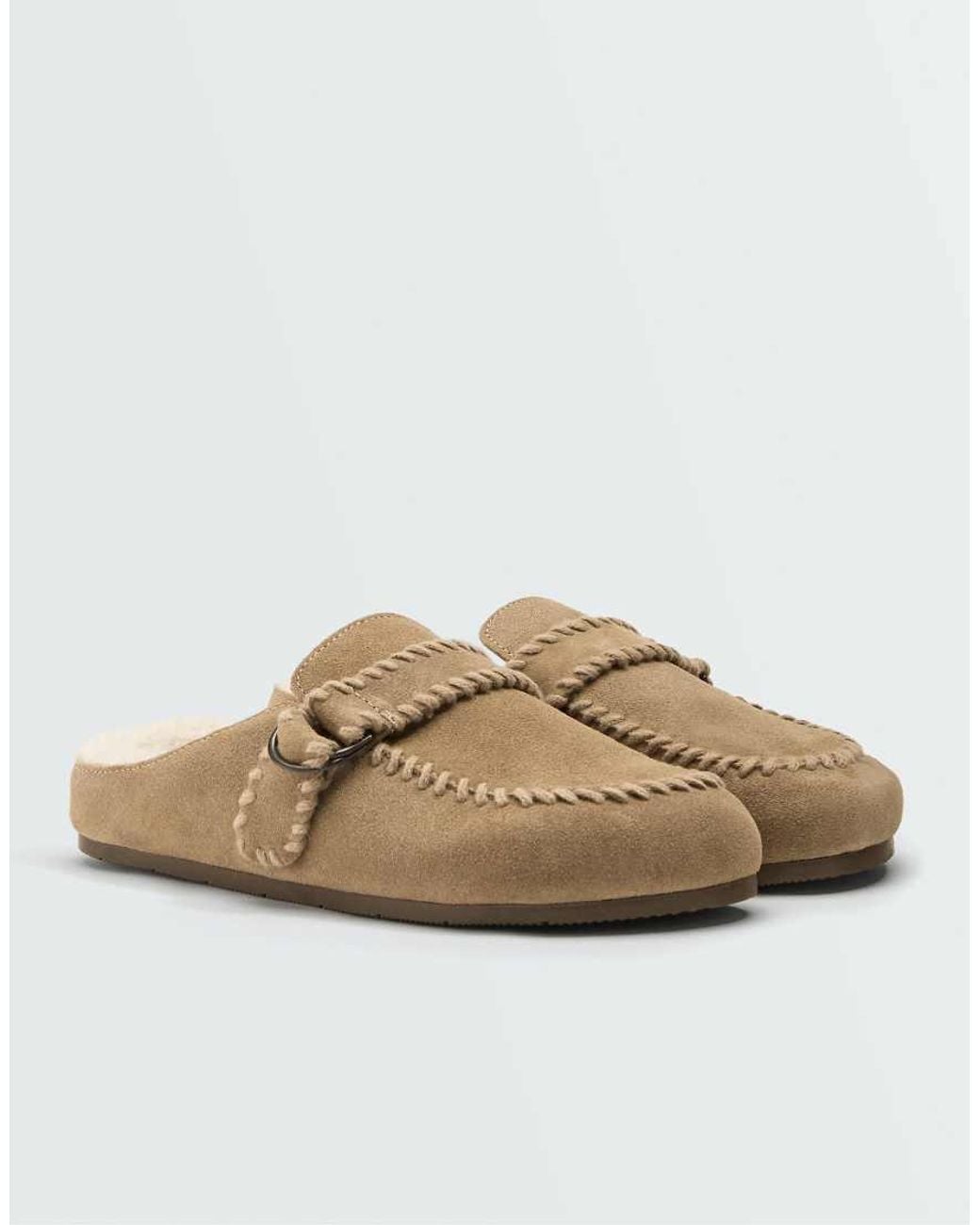 Oysho White Buckled Split-leather Mule