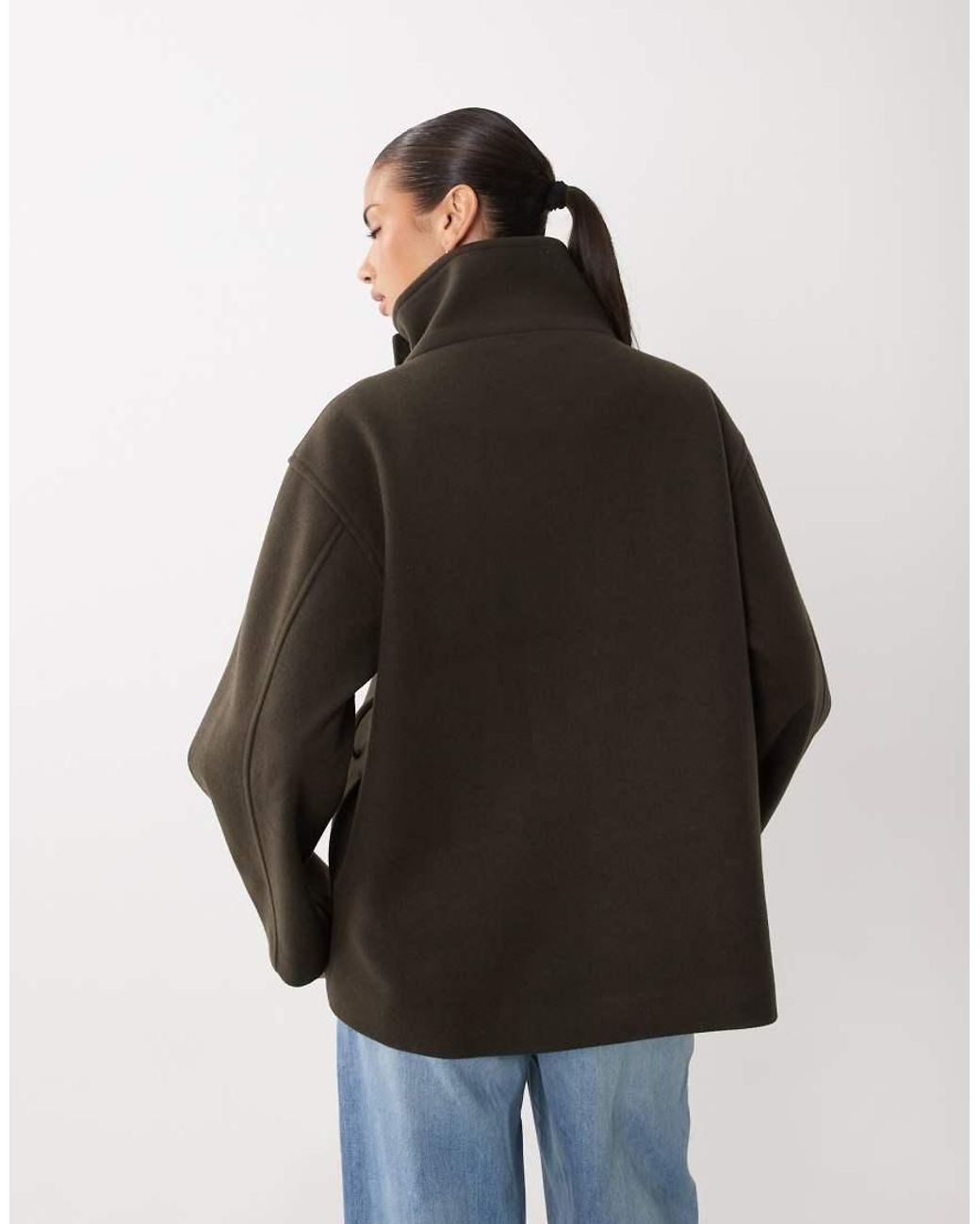 Gina Tricot Black Short High Funnel Neck Jacket With Wool