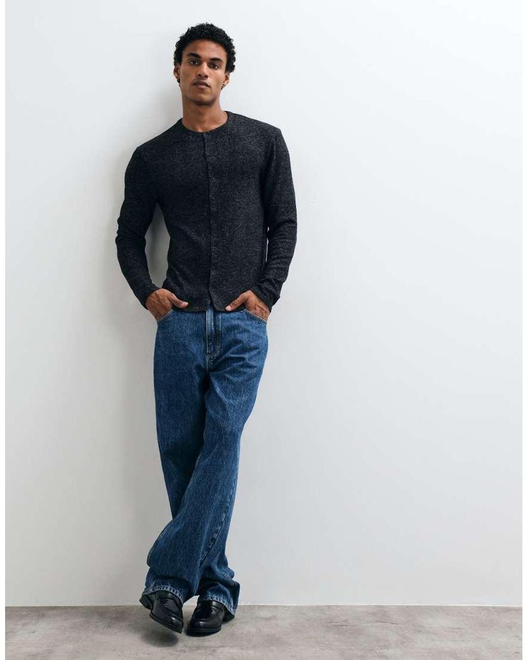 ASOS Blue Relaxed Long Sleeve Button Through T-shirt for men