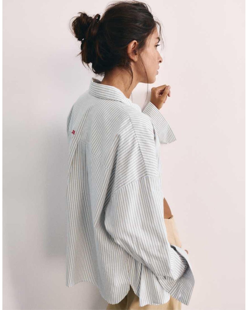 Pull&Bear Gray Embroidered Striped Shirt
