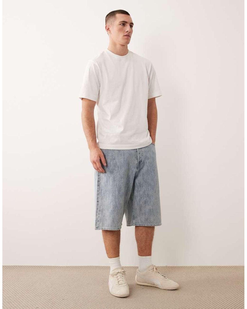 Jack & Jones Gray Ron Denim Jorts With Stitching Detail for men