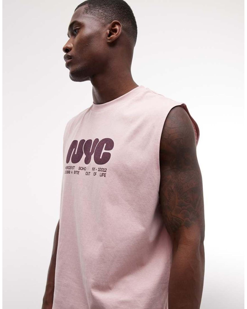 ASOS Pink Boxy Oversized Tank With Nyc Bubble Print for men