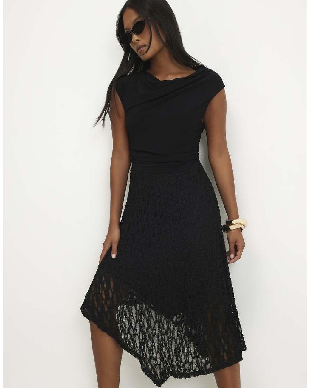 River Island Black Lace Hybrid Drape Dress