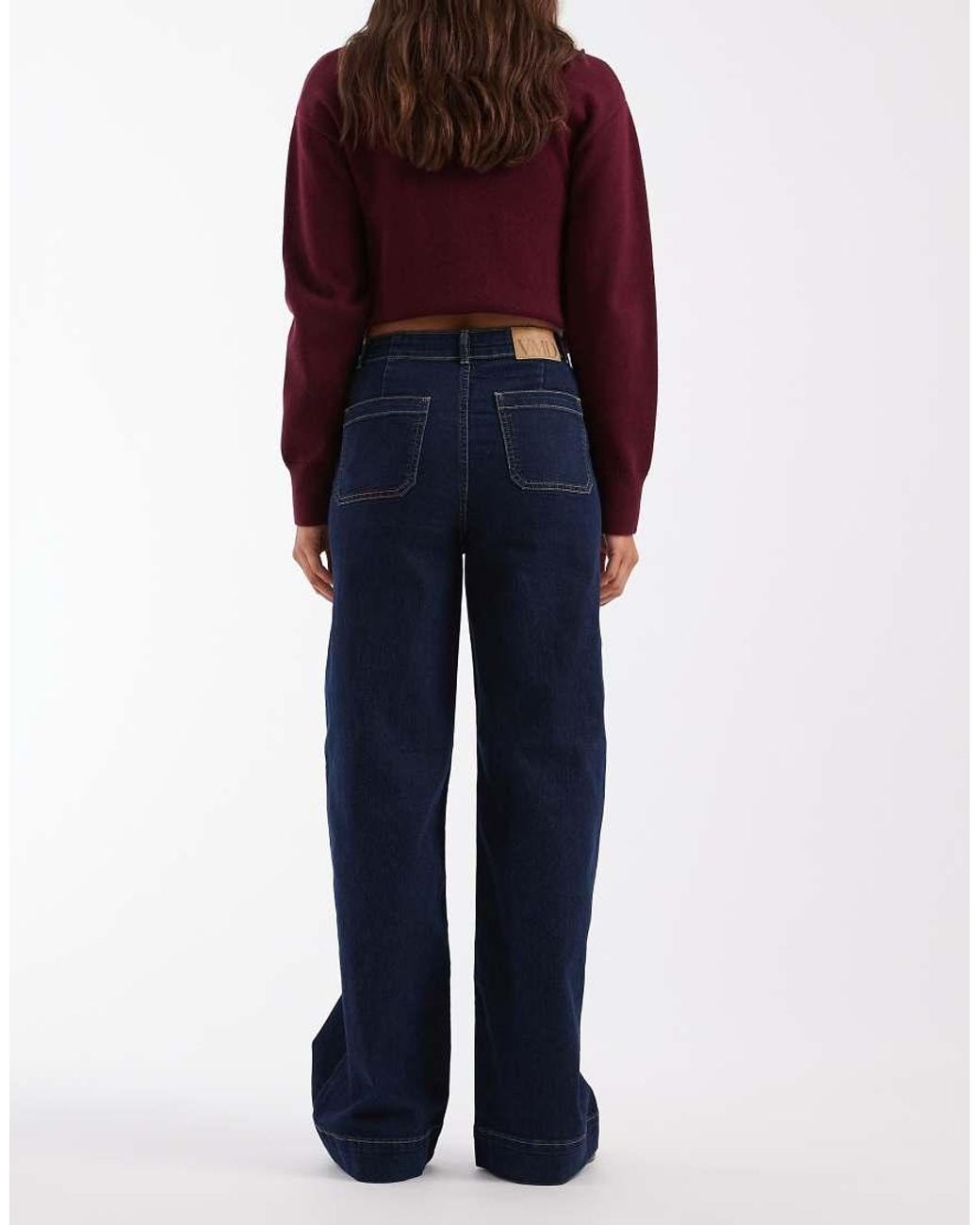 Vero Moda Blue Kayla High Rise Wide Leg Jeans With Pocket Detail