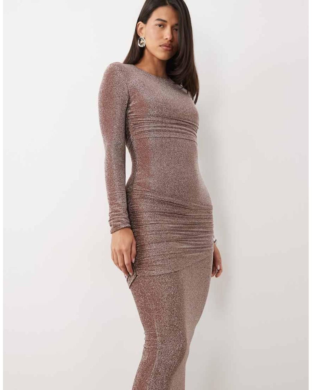 Ruched & Ready Multicolor Shimmer Metallic Sculpting Ruched Panel Detail Maxi Dress