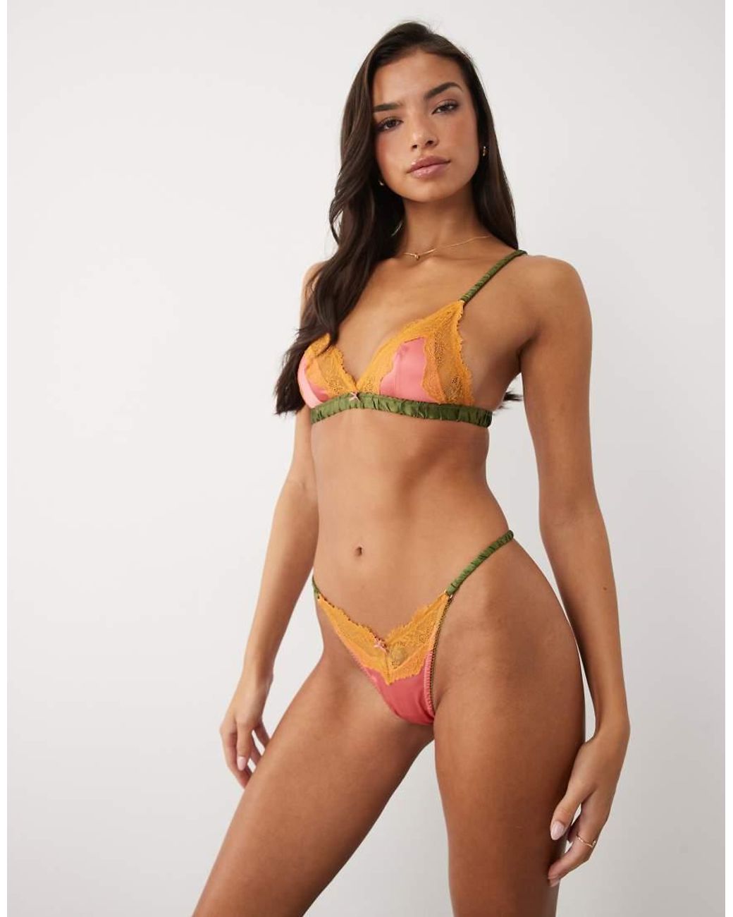 ASOS Orange Emma Vintage Satin Tanga Thong With Lace Trim