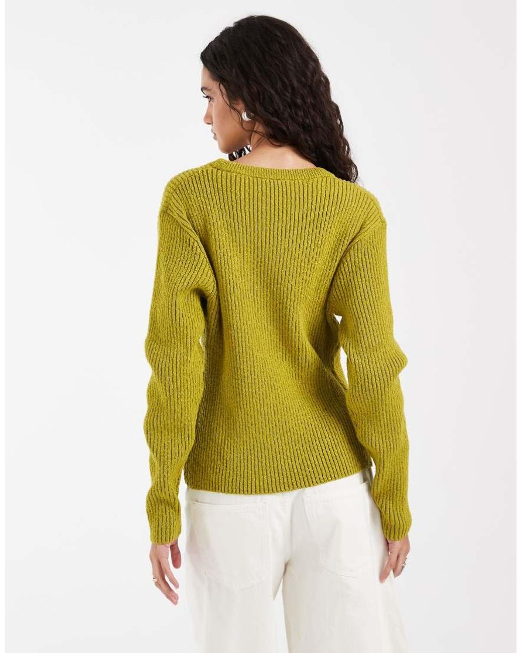 & Other Stories Yellow Low V Neck Button Knit Cardigan