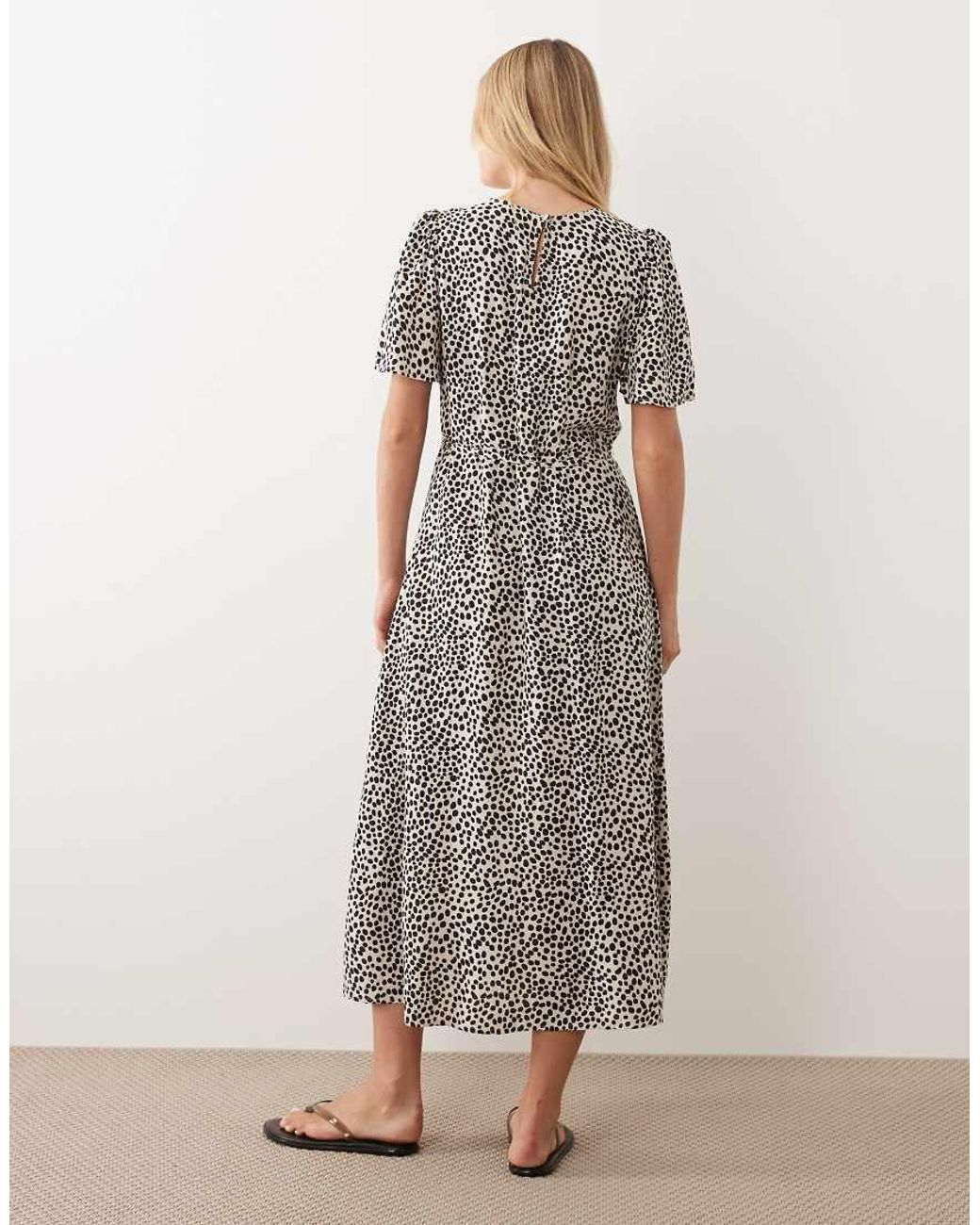 Vila Gray Tie Waist Polka Dot Midi Dress