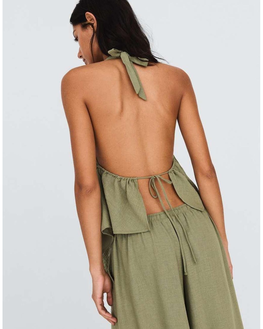 Bershka Green Halter Neck Tie Top