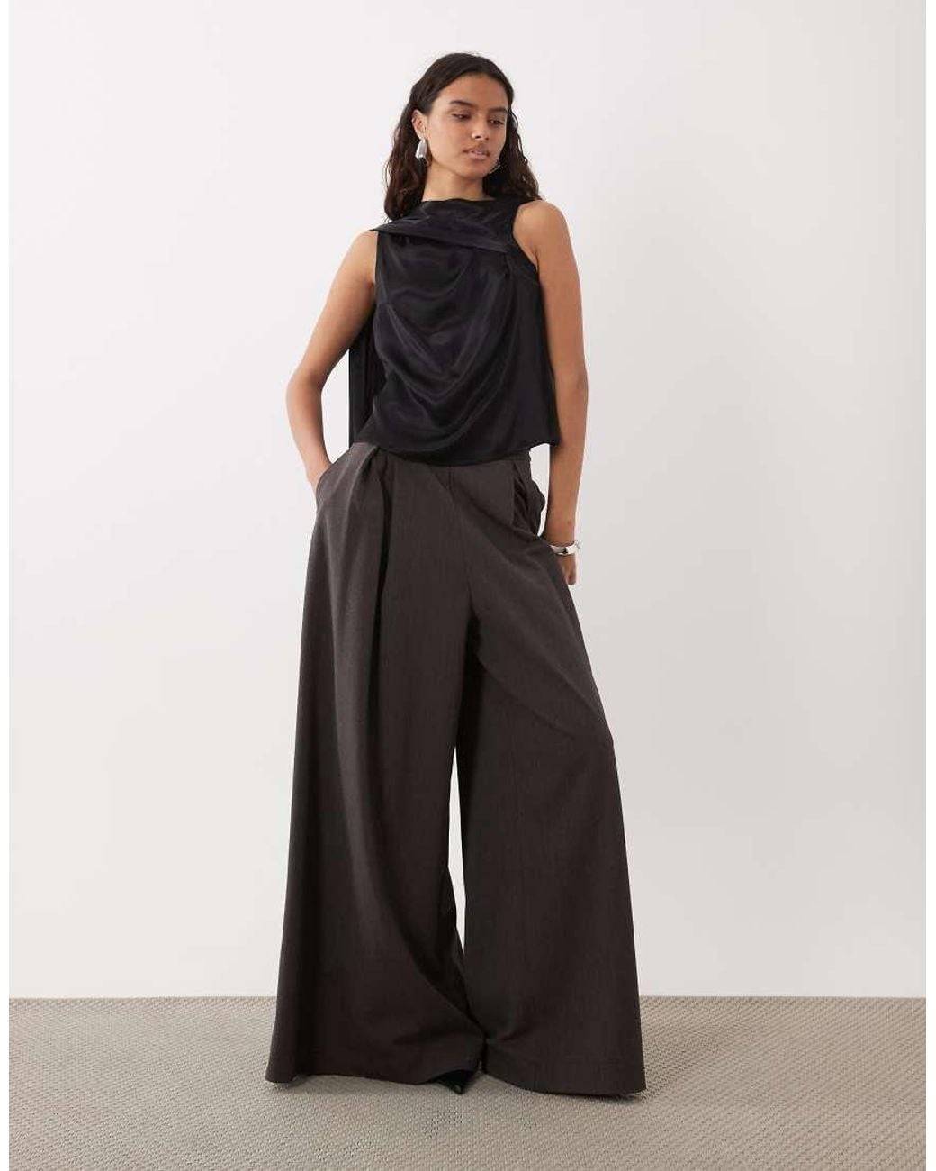 ASOS Black Satin Draped Scarf Detail Top