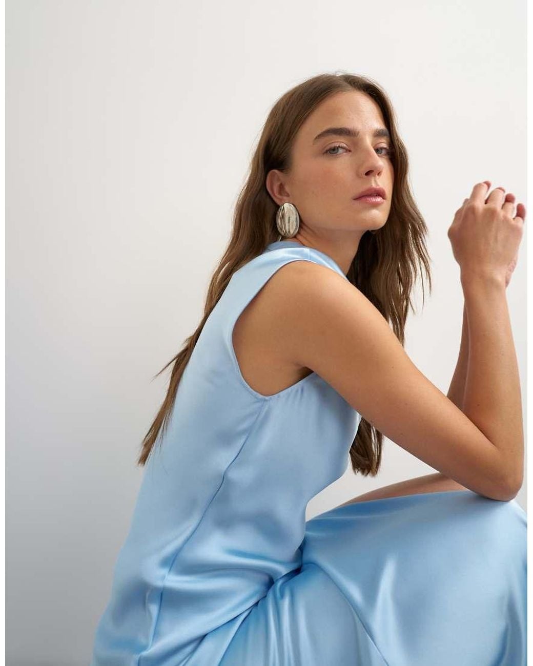 TOPSHOP Blue Satin Cowl Neck Maxi Dress