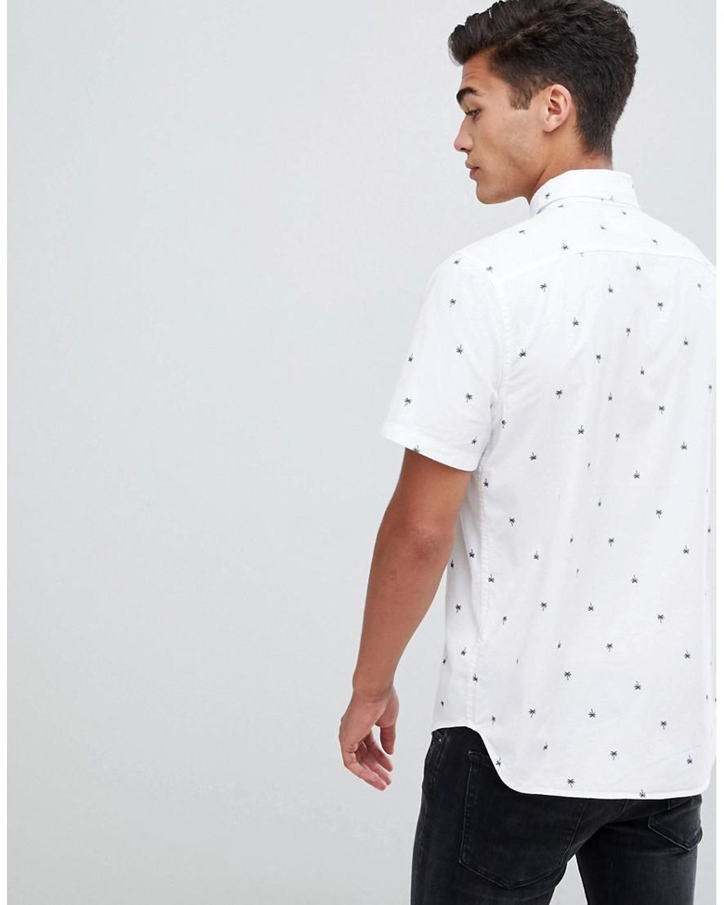 Hollister Slim Fit Short Sleeve Palm Tree Print Oxford Shirt With Button  Down Collar In White for Men | Lyst