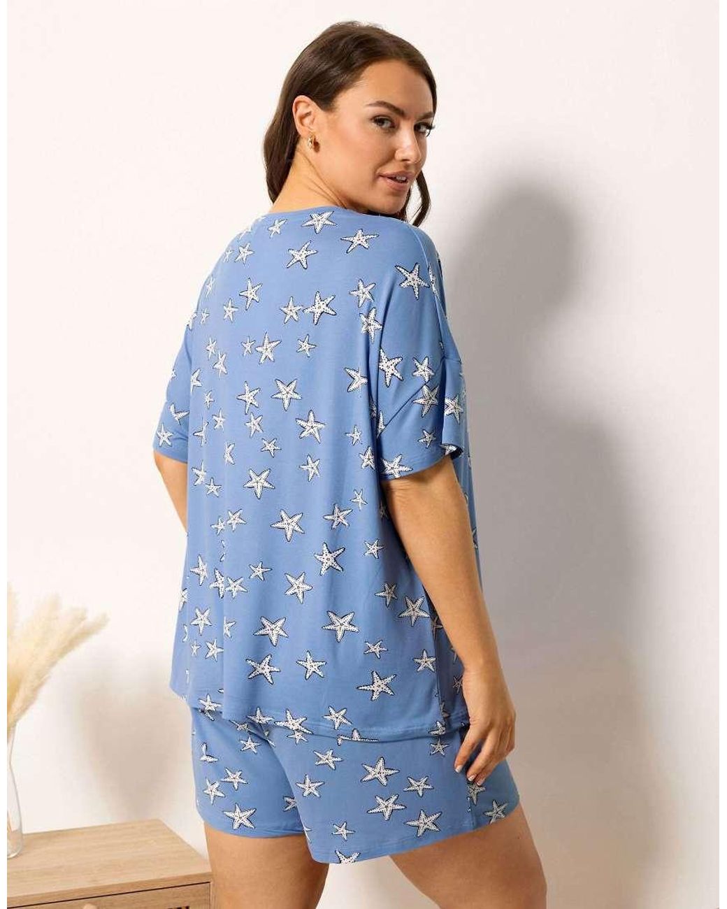 Yours Clothing Blue Starfish Soft Touch Pyjama Set