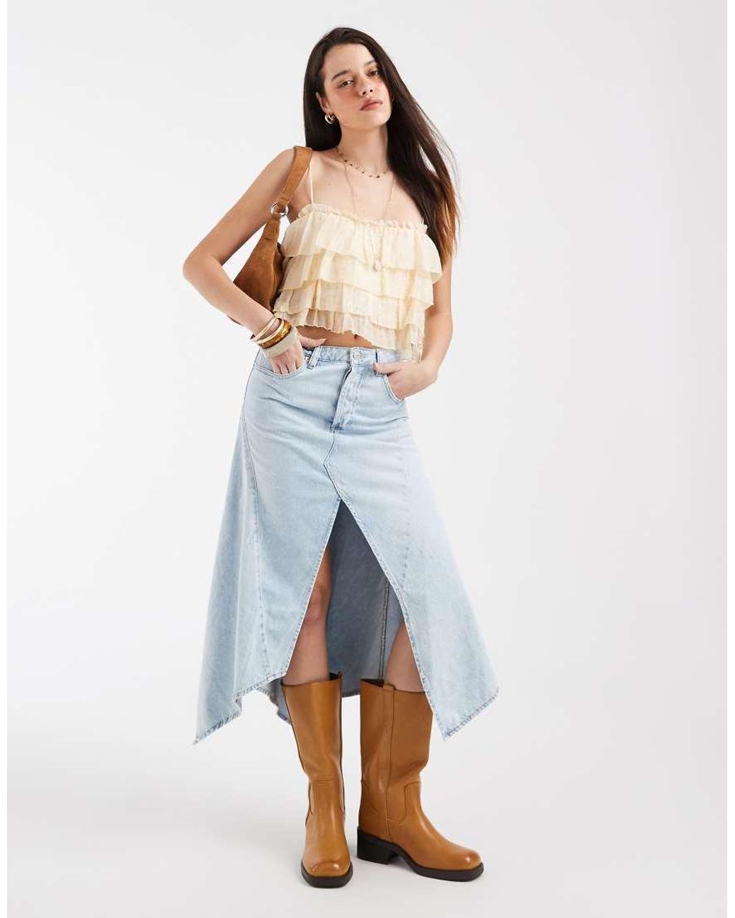 Free People Blue Aquarius Split Front Midi Skirt