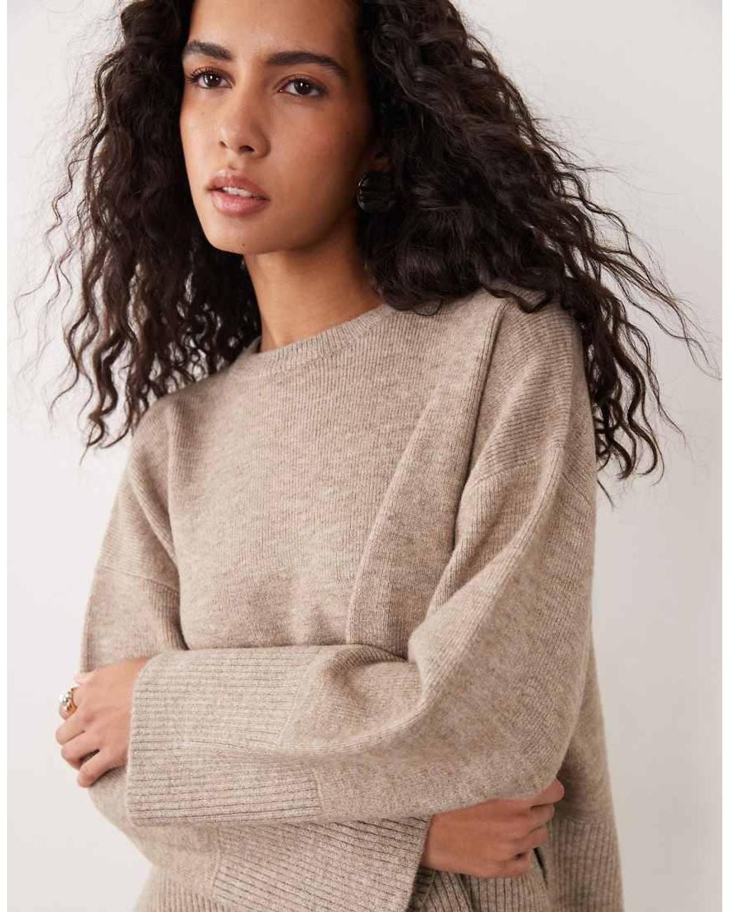 Pretty Lavish Brown Knitted Rib Detail Jumper Co-ord