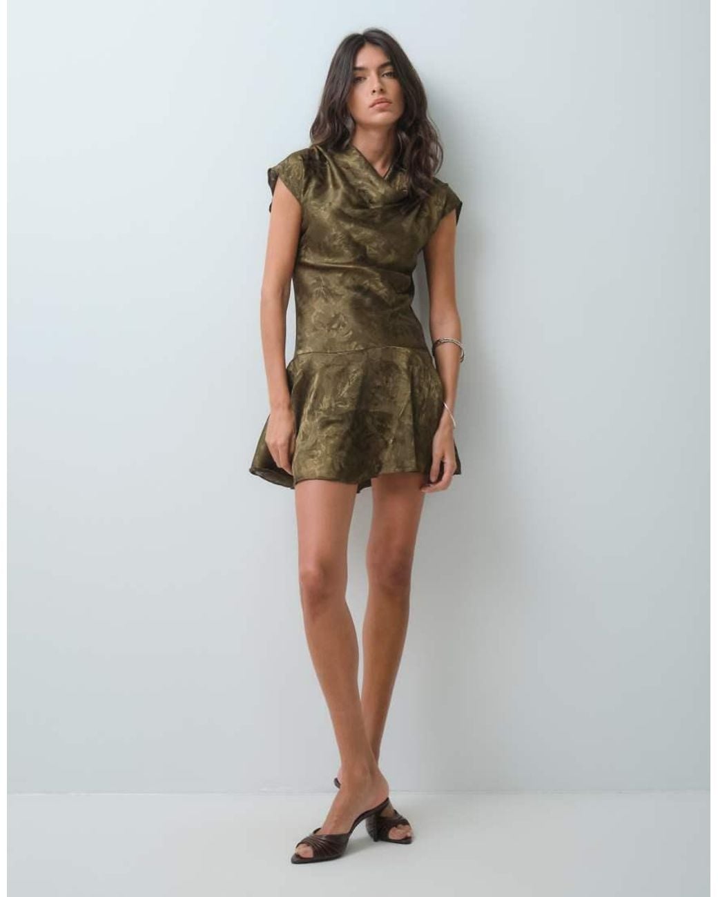 New Look Green Jaquard Satin Skater Mini Dress