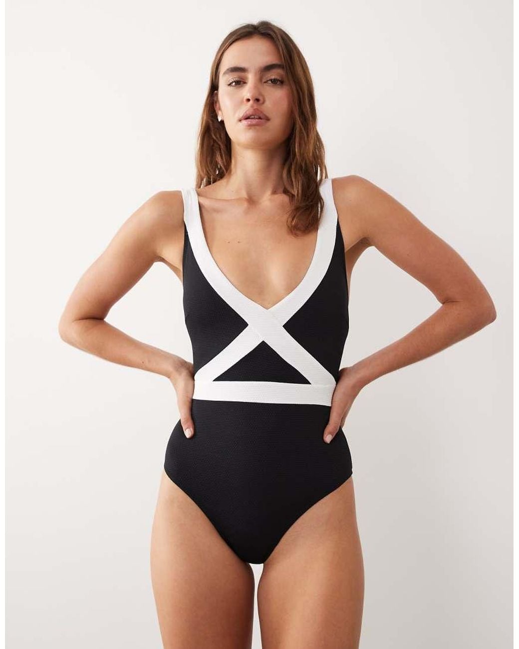 Accessorize Black Contrast Wrap Swimsuit