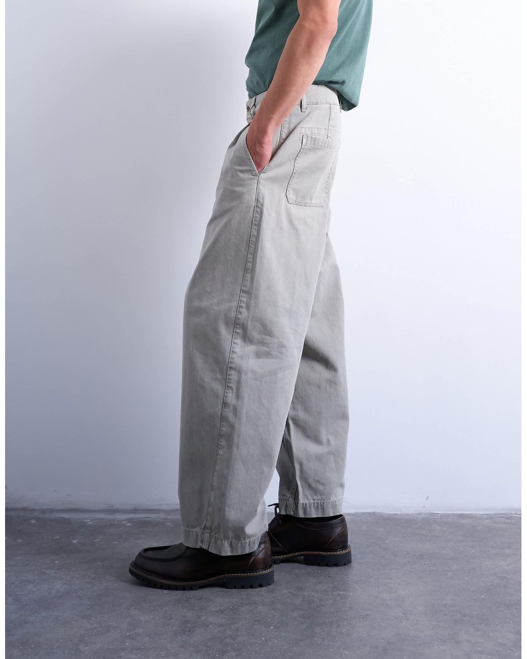 Topman White Herringbone Barrel Trouser for men