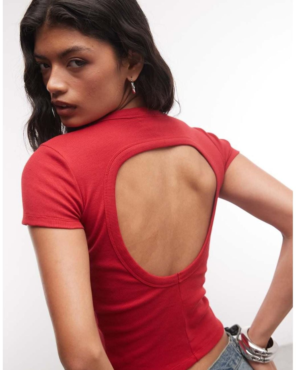 Collusion Red Fitted Backless S/S Top