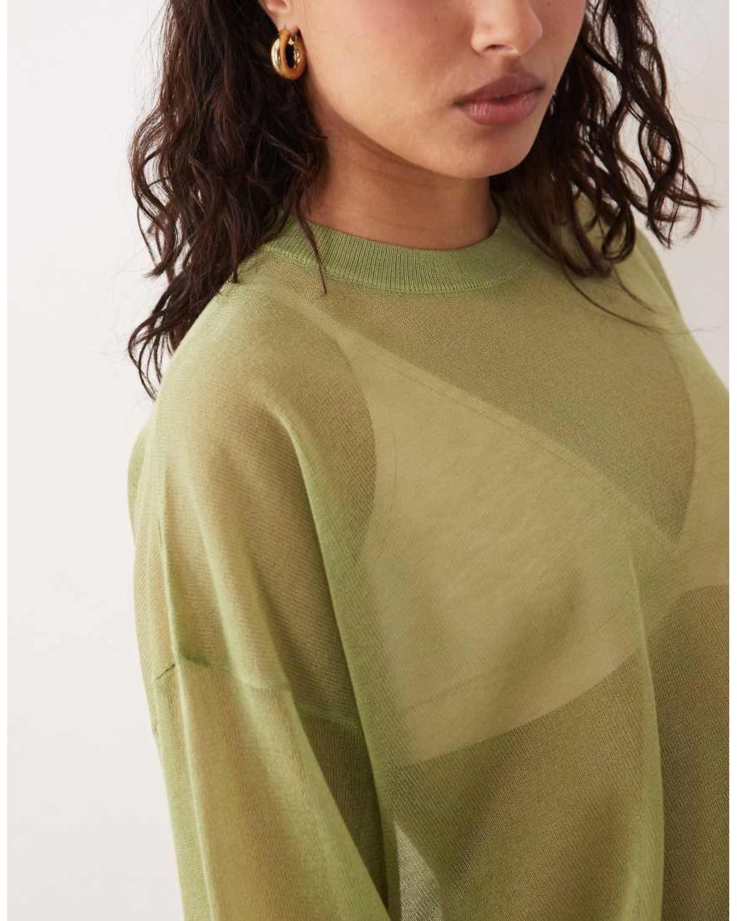 ASOS Green Sheer Knit Long Sleeve Top