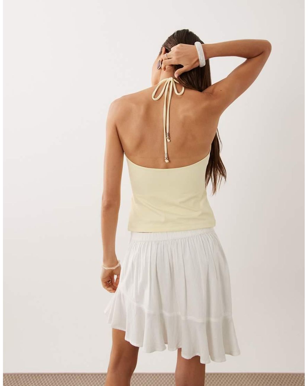 Abercrombie & Fitch Yellow V-neck Seamless Halter Top With Built
