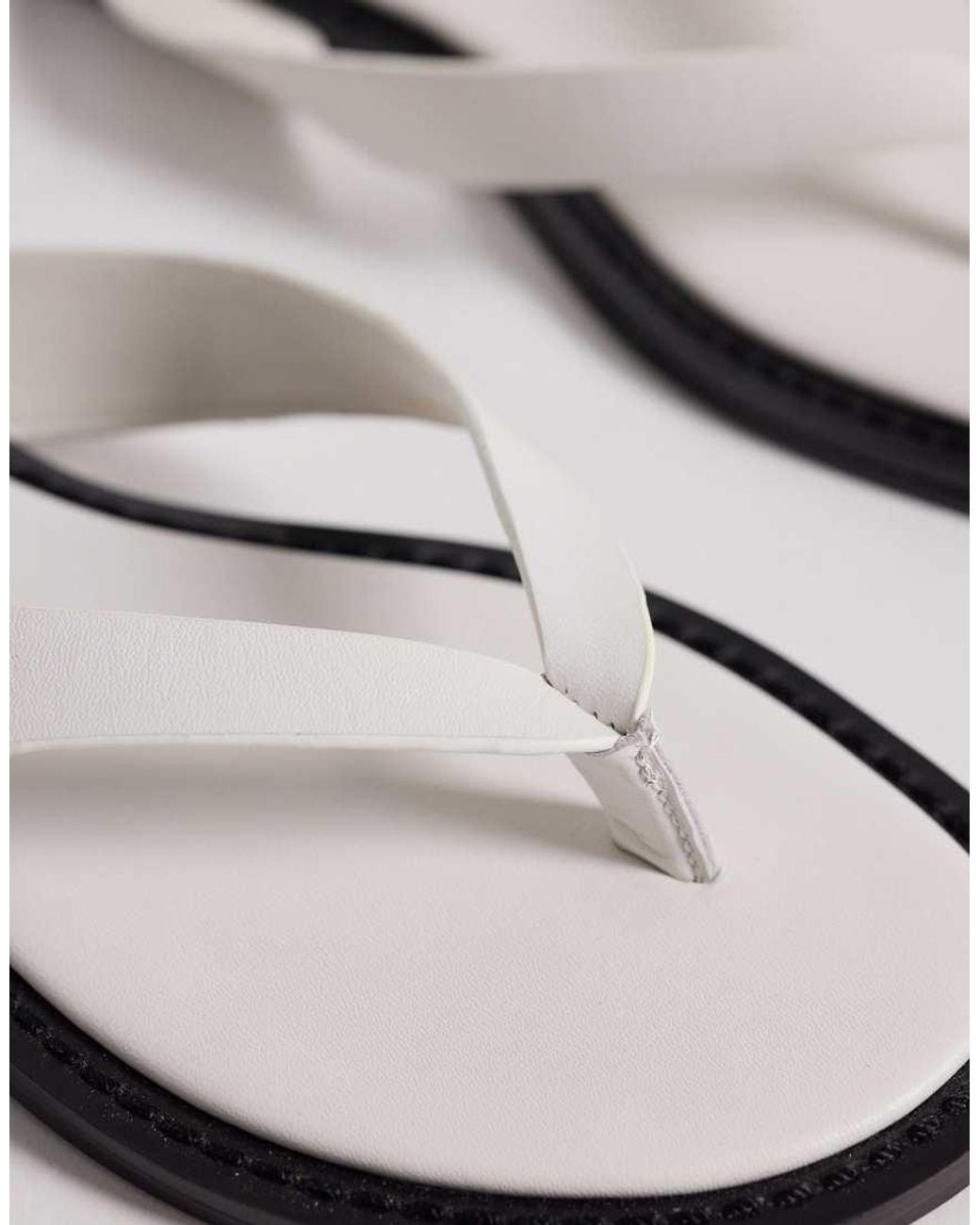 ASOS White Fenna Premium Leather Flip Flops