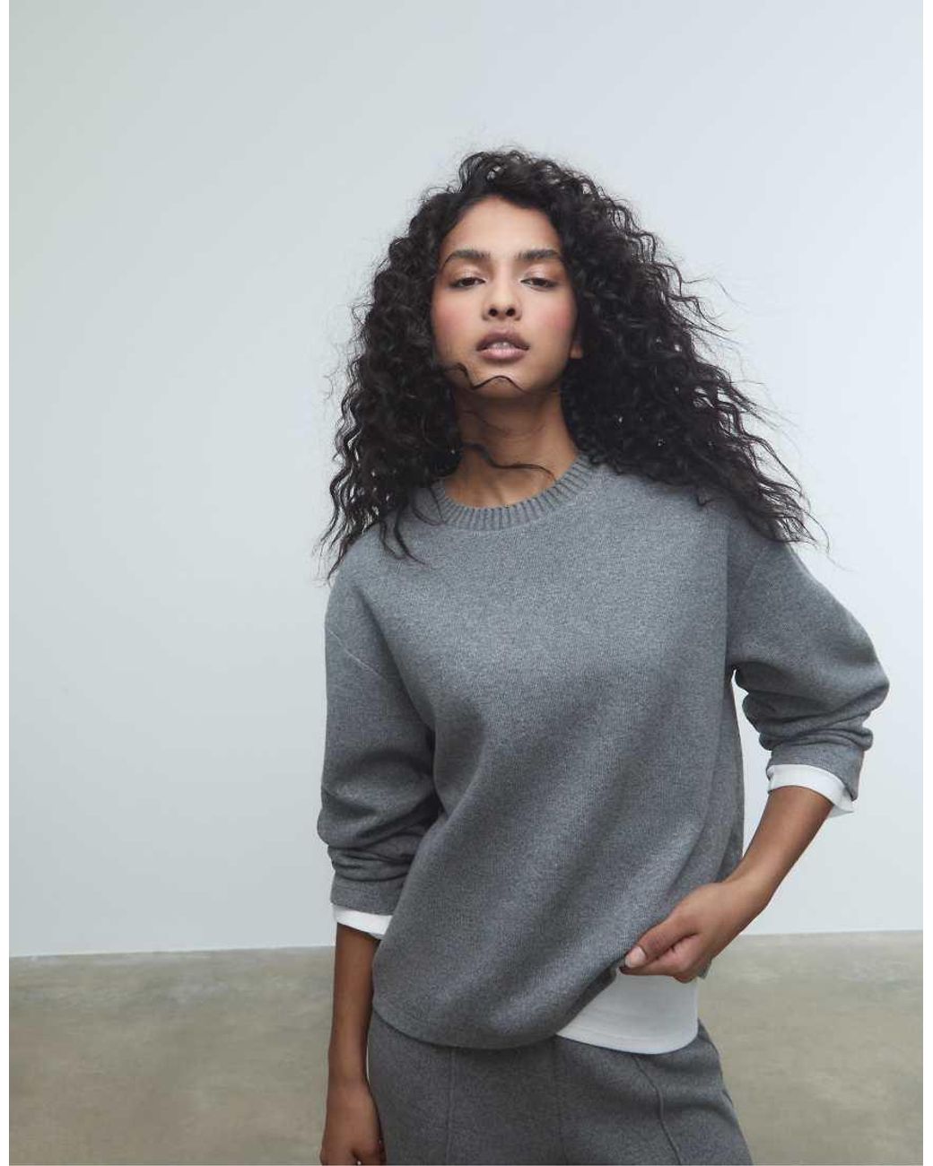 Stradivarius Gray Brushed Round Neck Long Sleeve Top