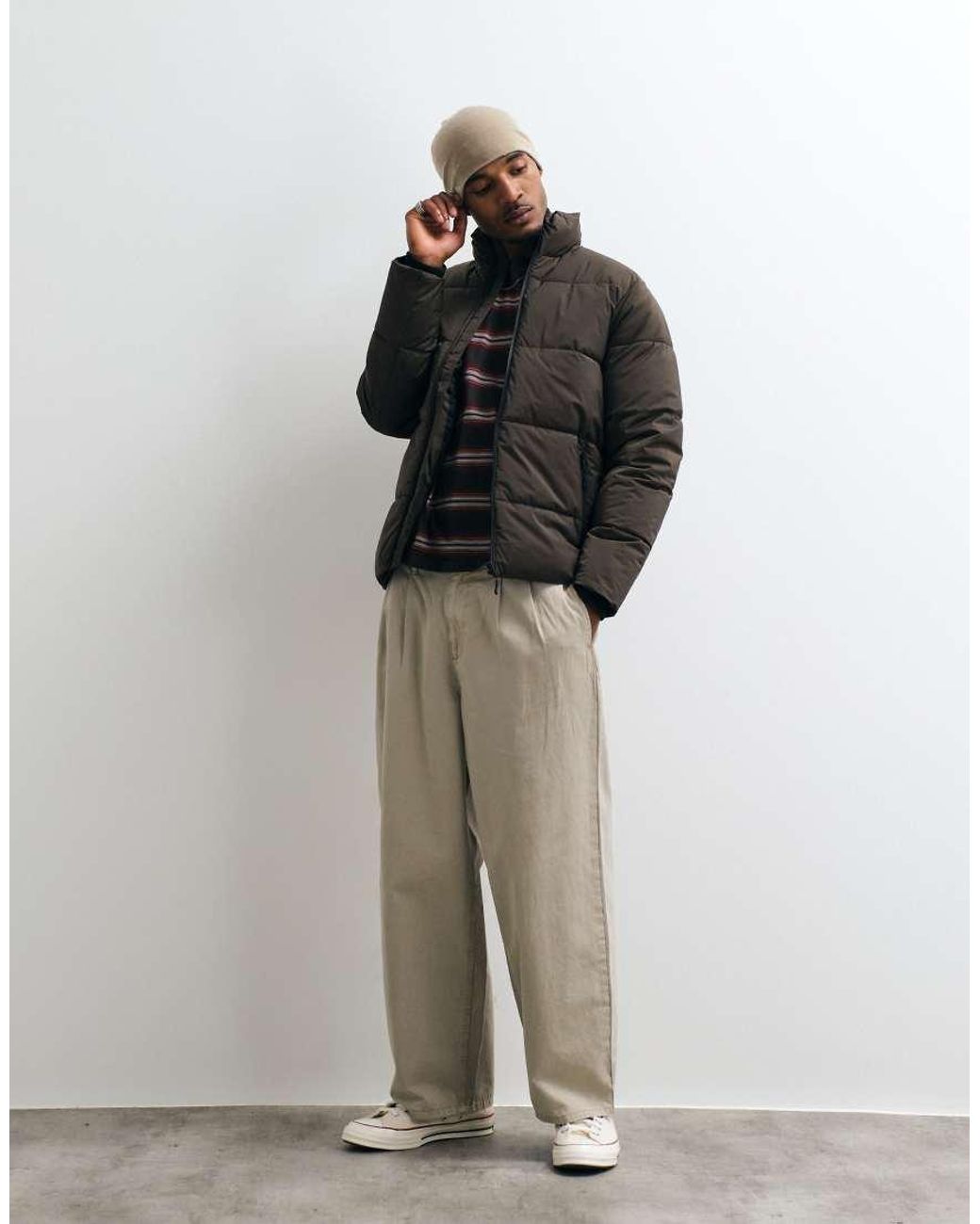 Blend Brown Zip Through Puffer Jacket for men