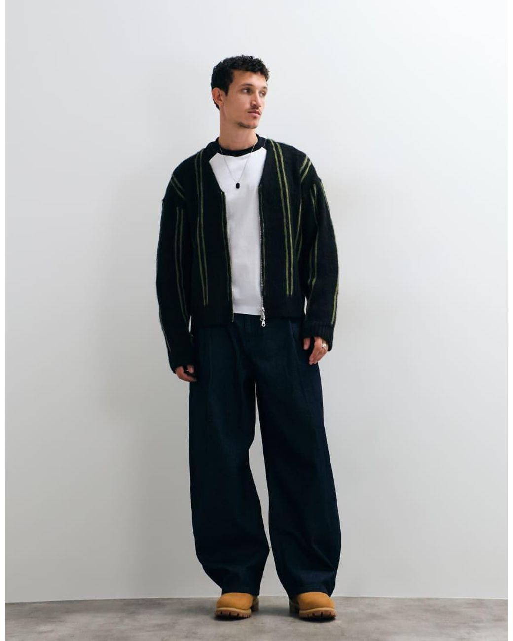 The Ragged Priest Blue The Ragged Prist Grit Zip Through V Neck Cardigan With And Stripe for men