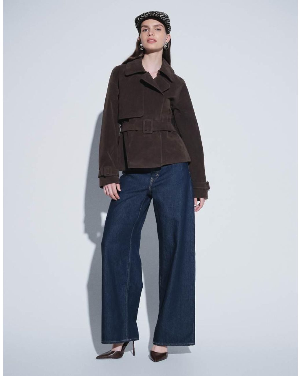 Abercrombie & Fitch Black Faux Suede Belted Short Trench