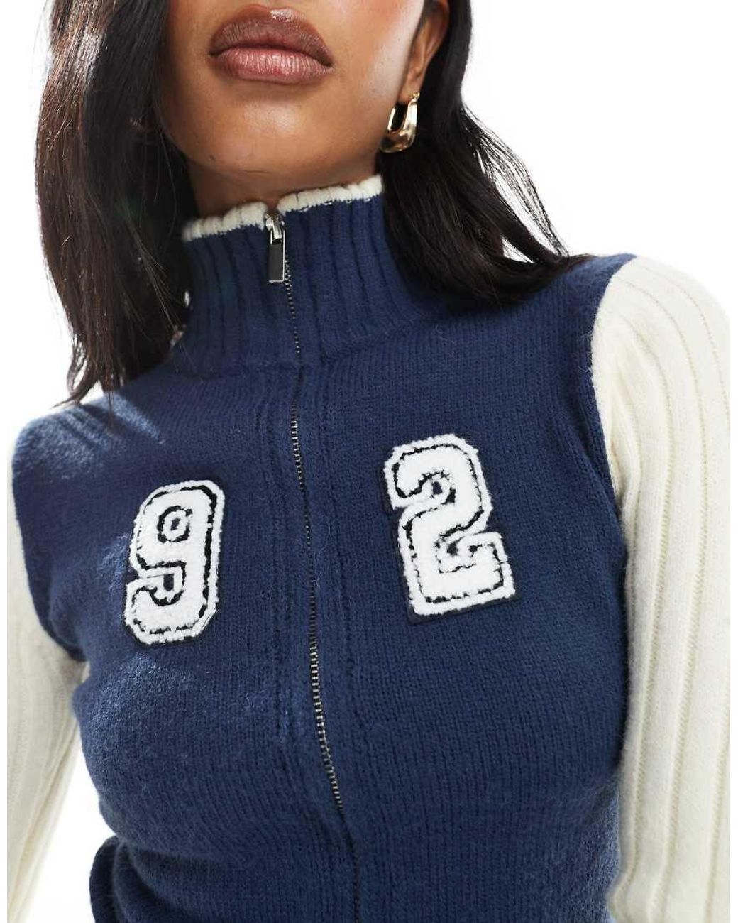 Daisy Street Blue Zip Up High Neck Fitted Cardigan