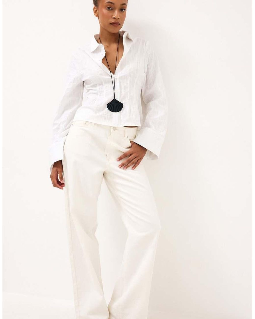 NA-KD White Fitted Wide Cuff Shirt
