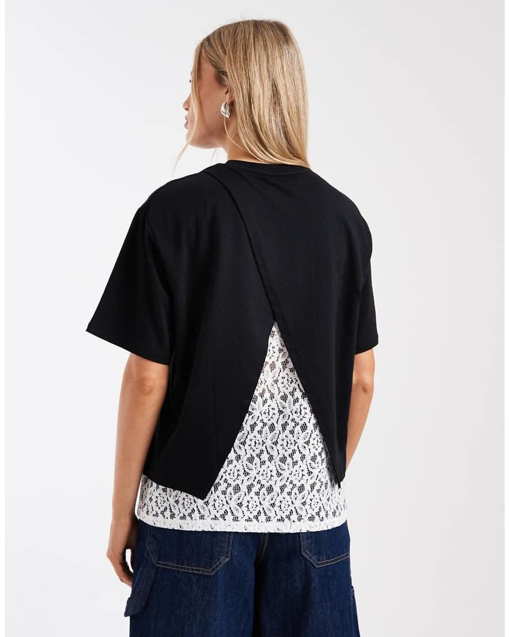 ASOS Black Short Sleeve With Open Back With Lace Top