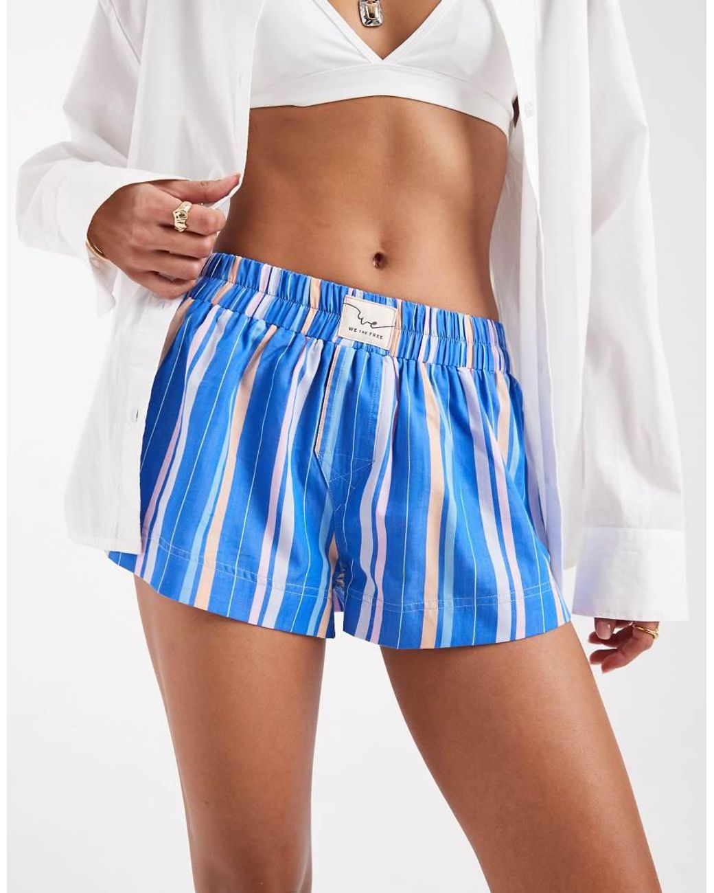 Free People Blue Day To Day Mini Boxer Shorts