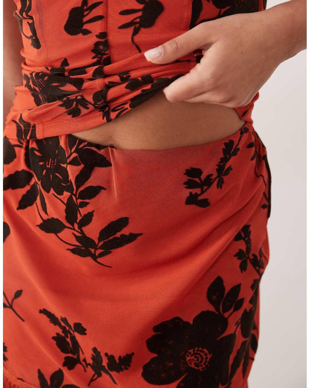 ASOS Red Mini Fringe Skirt With Flocked Floral
