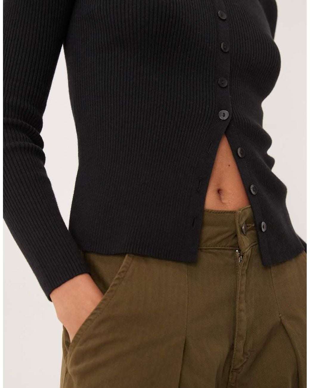 Abercrombie & Fitch Black Button Through Off Shoulder Top