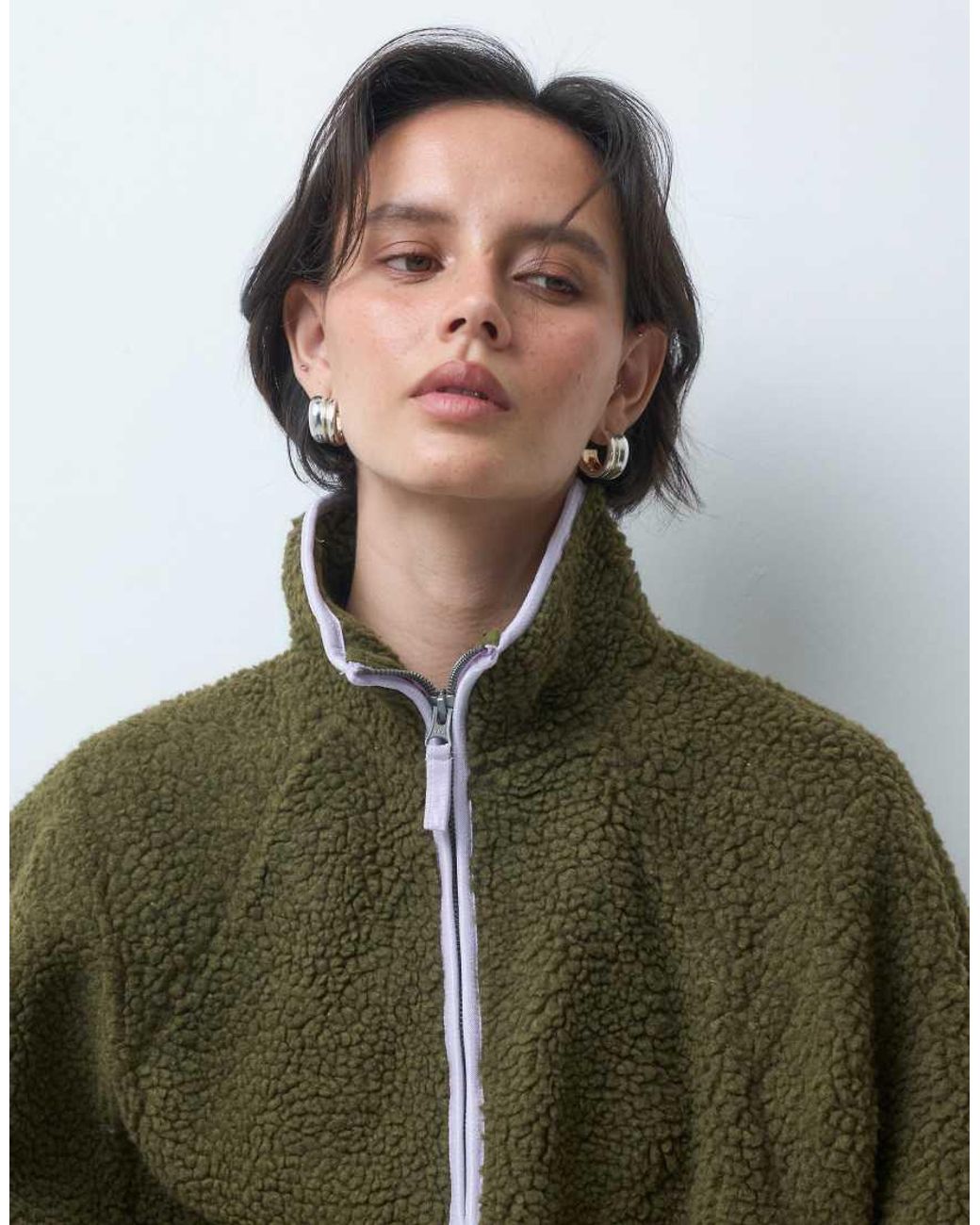 ASOS Green Borg Half Zip With Contrast Binding