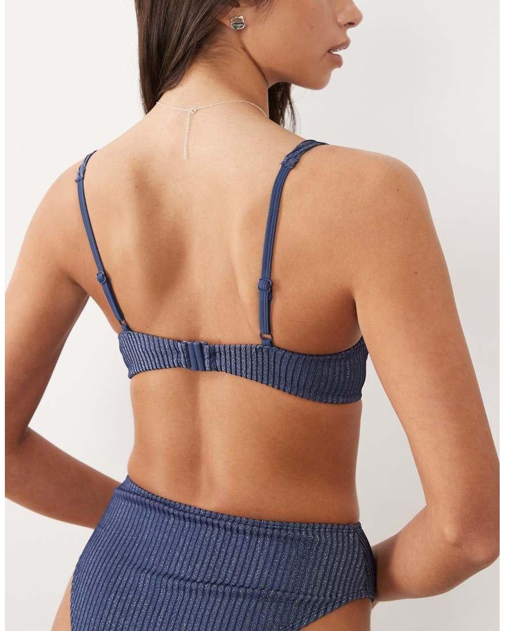 ASOS Blue Riddy Sintra Glitter Rib Padded Push-up Underwire Bikini Top