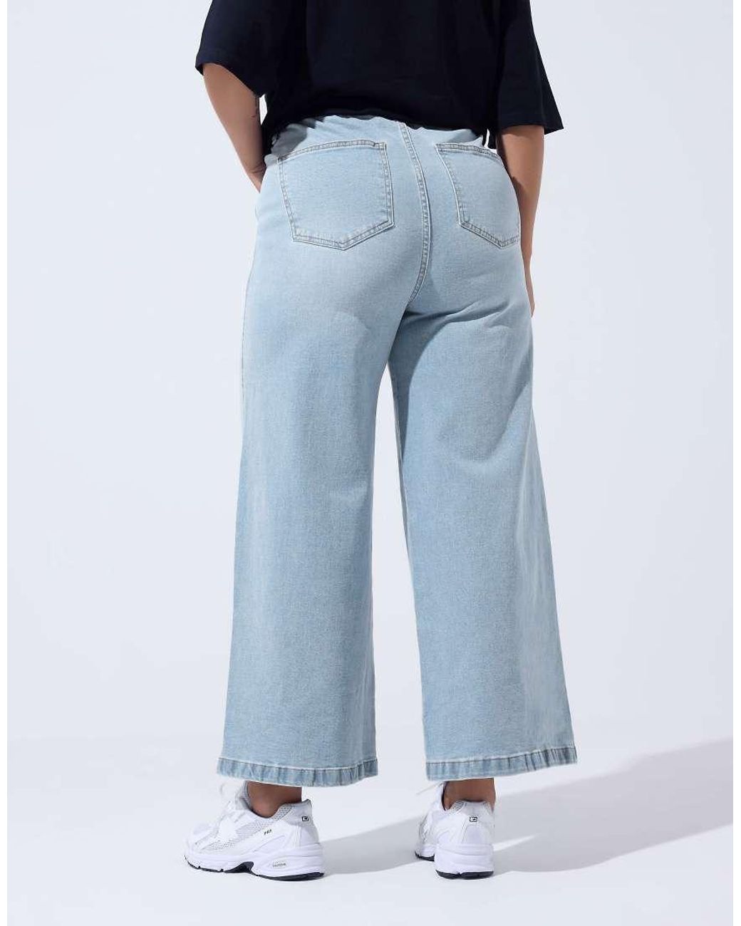 Yours Clothing Blue Split Hem Wide Leg Jeans